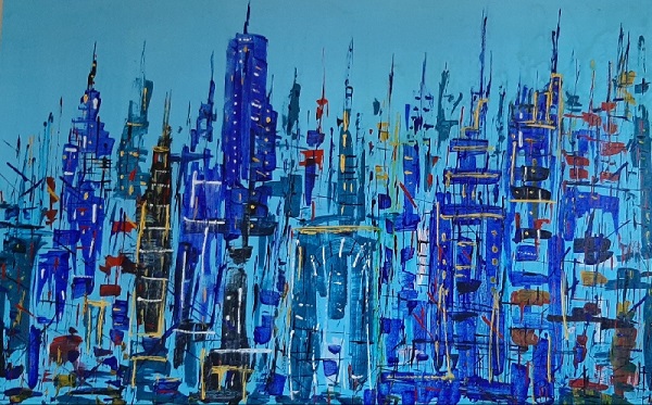 Ridotta Autore Leonardo Pappone Leopapp titolo City 21 tecnica misto acrilico su tela formato 90x140 cm anno 2019